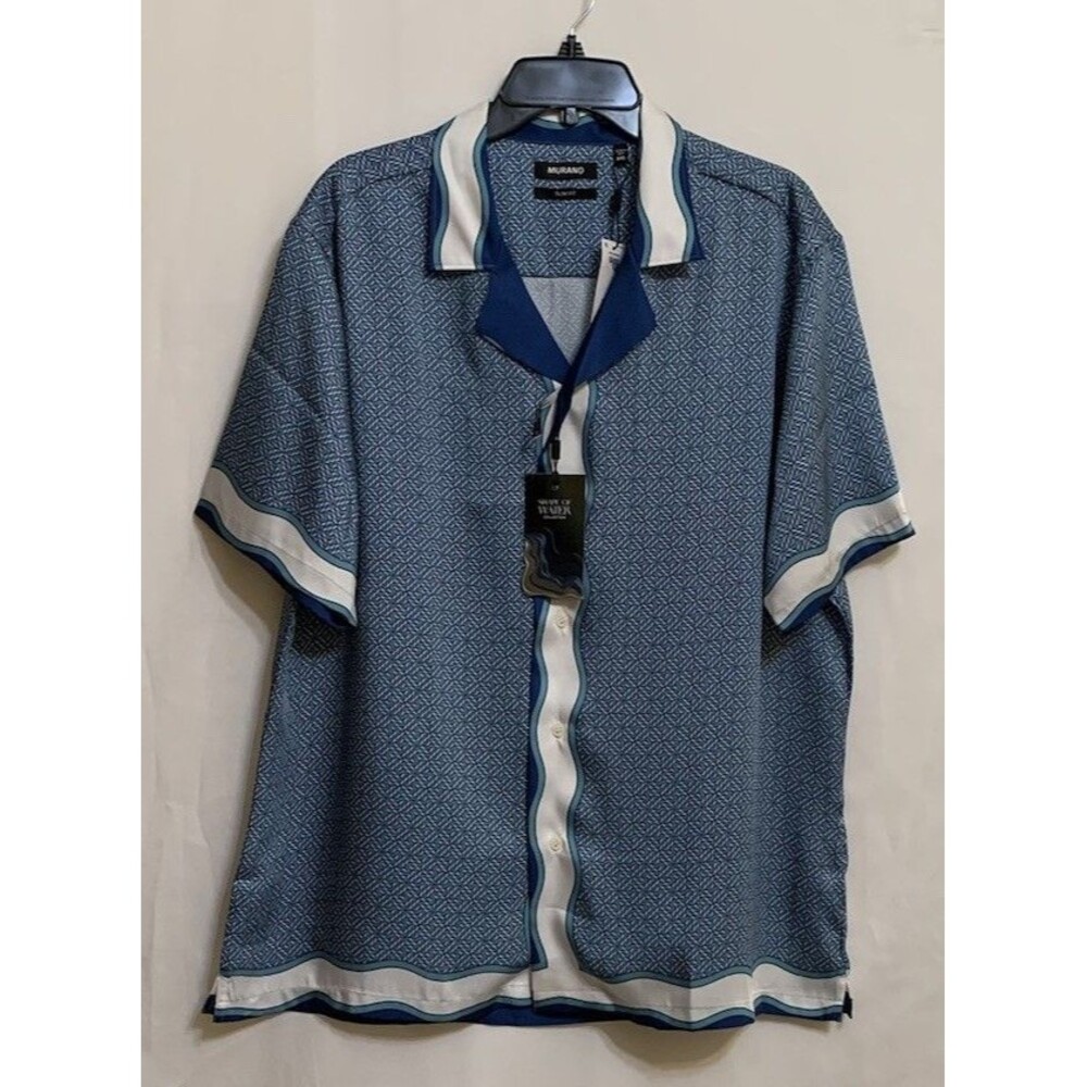 Murano Mens Size XXL Shirt Button Front Slim Fit Italian Fabric Silky Camp New